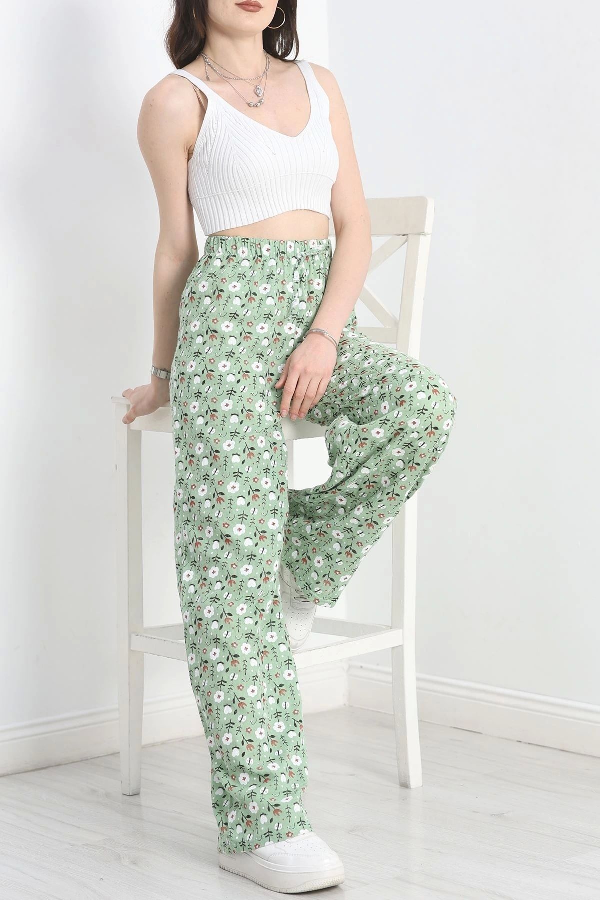 OurStyles Desenli Keten Pantolon Yeşil - 40997.701.