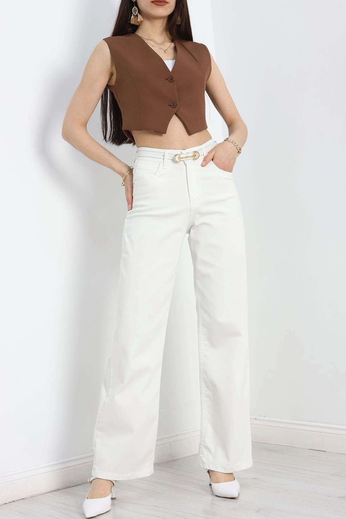 OurStyles Likralı Palazzo Kot Pantolon Beyaz - 70170.2001.