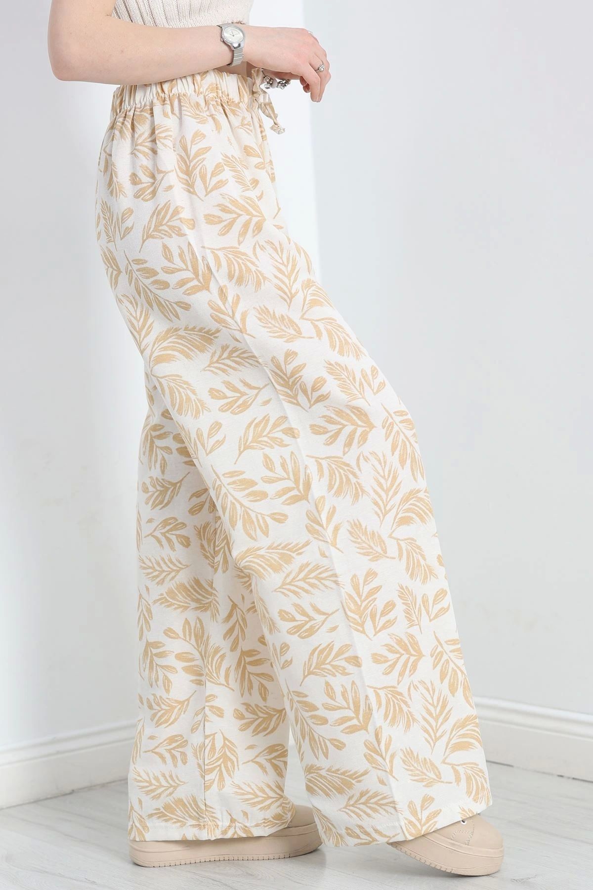 OurStyles Desenli Keten Pantolon Ekrubisküvi - 40991.701.