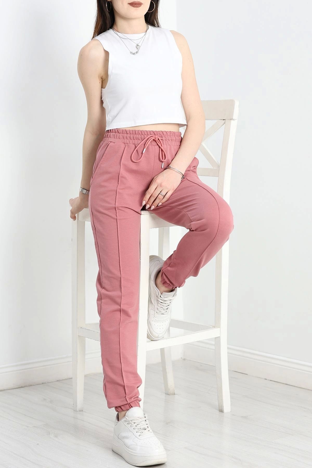 OurStyles Paça Lastikli Çımalı Eşofman Altı Gülkurusu - 70226.1431.