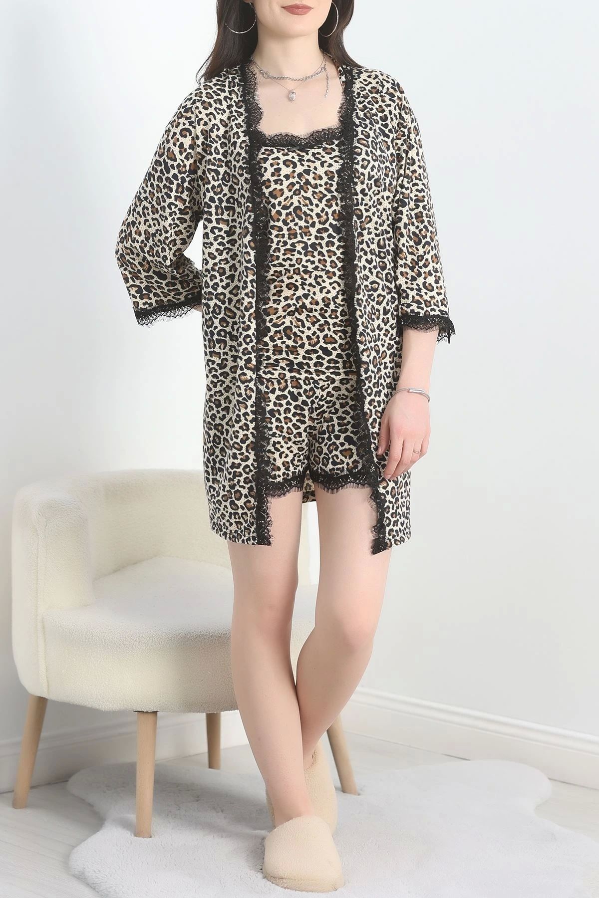 OurStyles Milan Kumaş Şortlu 3'Lü Set Bejleopar - 50148.1857.