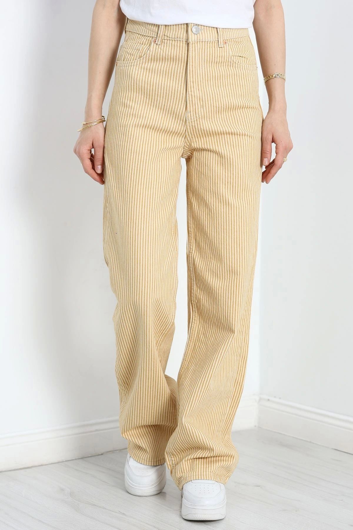 OurStyles Palazzo Kot Pantolon Bejçizgili - 40748.1431.