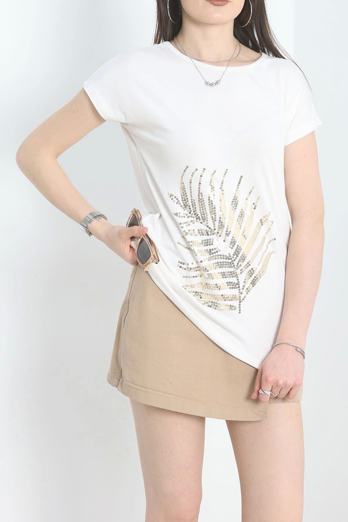 OurStyles Yaprak Desenli Bluz Ekru - 20927.599.