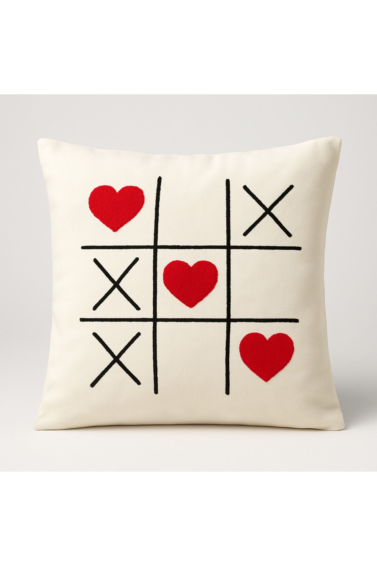 Rell Home Tic Tac Toe (XOX) Kalpli Nakışlı Punch Dekoratif Yastık Kılıfı Kırlent Kılıfı