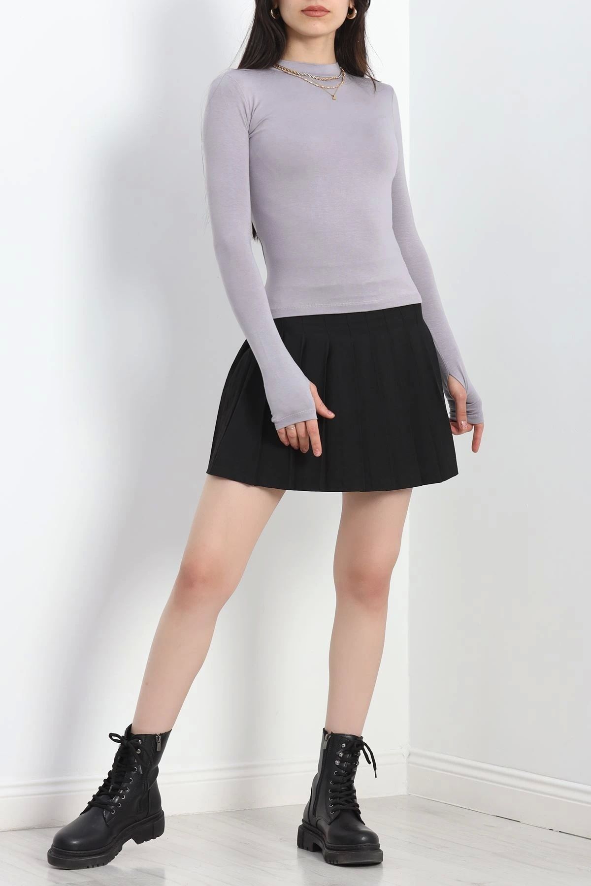 OurStyles Dik Yaka Parmak Geçmeli Viskon Body Boyalıgri - 40076.599.