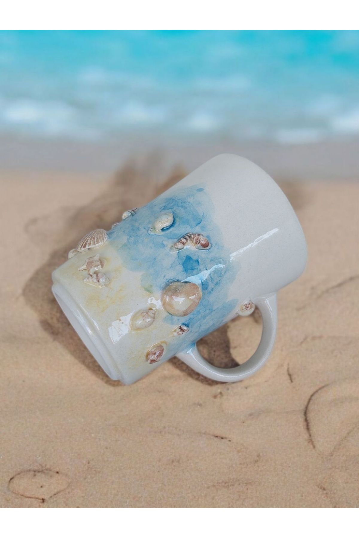 Kübistseramik El yapımı deniz kabuklu bodrum kupa büyük boy mug