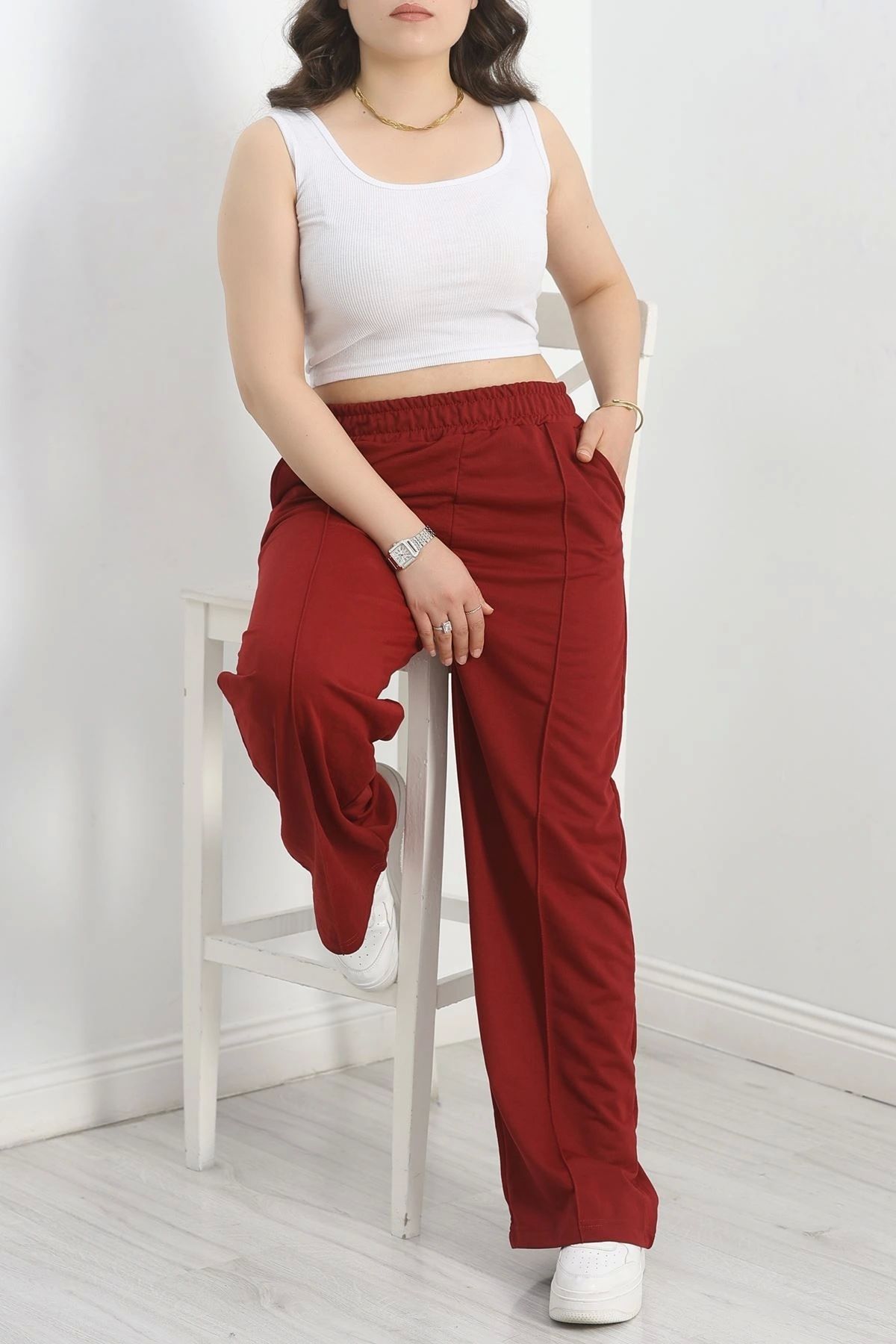 OurStyles Büyük Beden Çımalı Eşofman Altı Bordo - 30281.1878.
