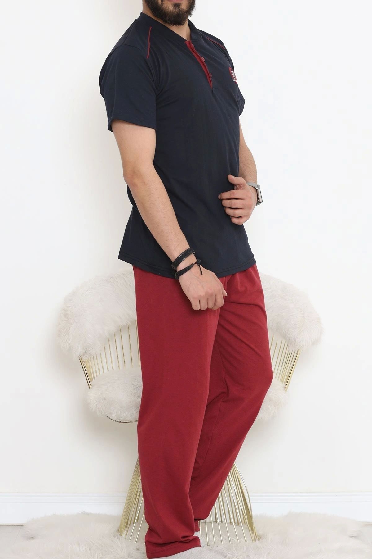 OurStyles Düğmeli Erkek Pijama Takımı Lacibordo - 17370.1048.