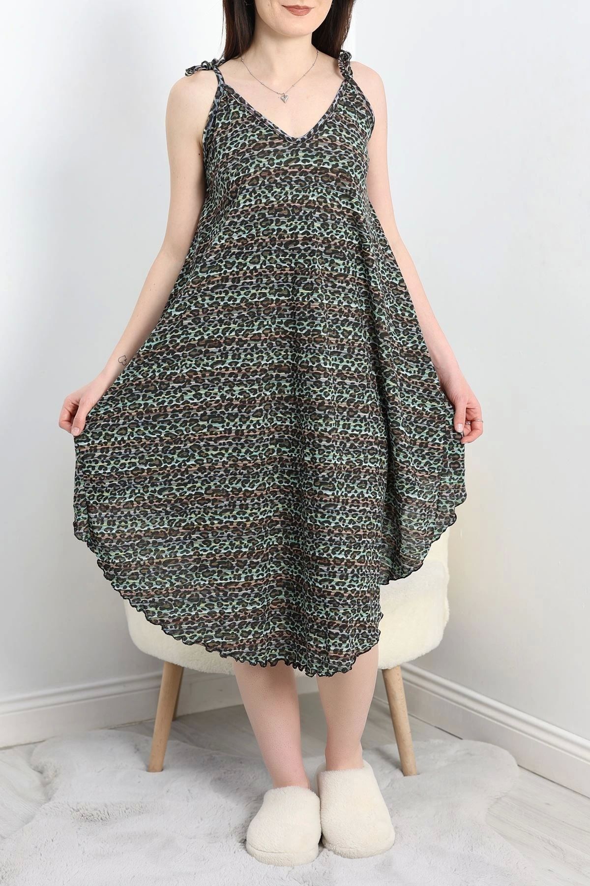 OurStyles Panço Gecelik Süprem Elbise Yeşilleopar - 40107.1936.