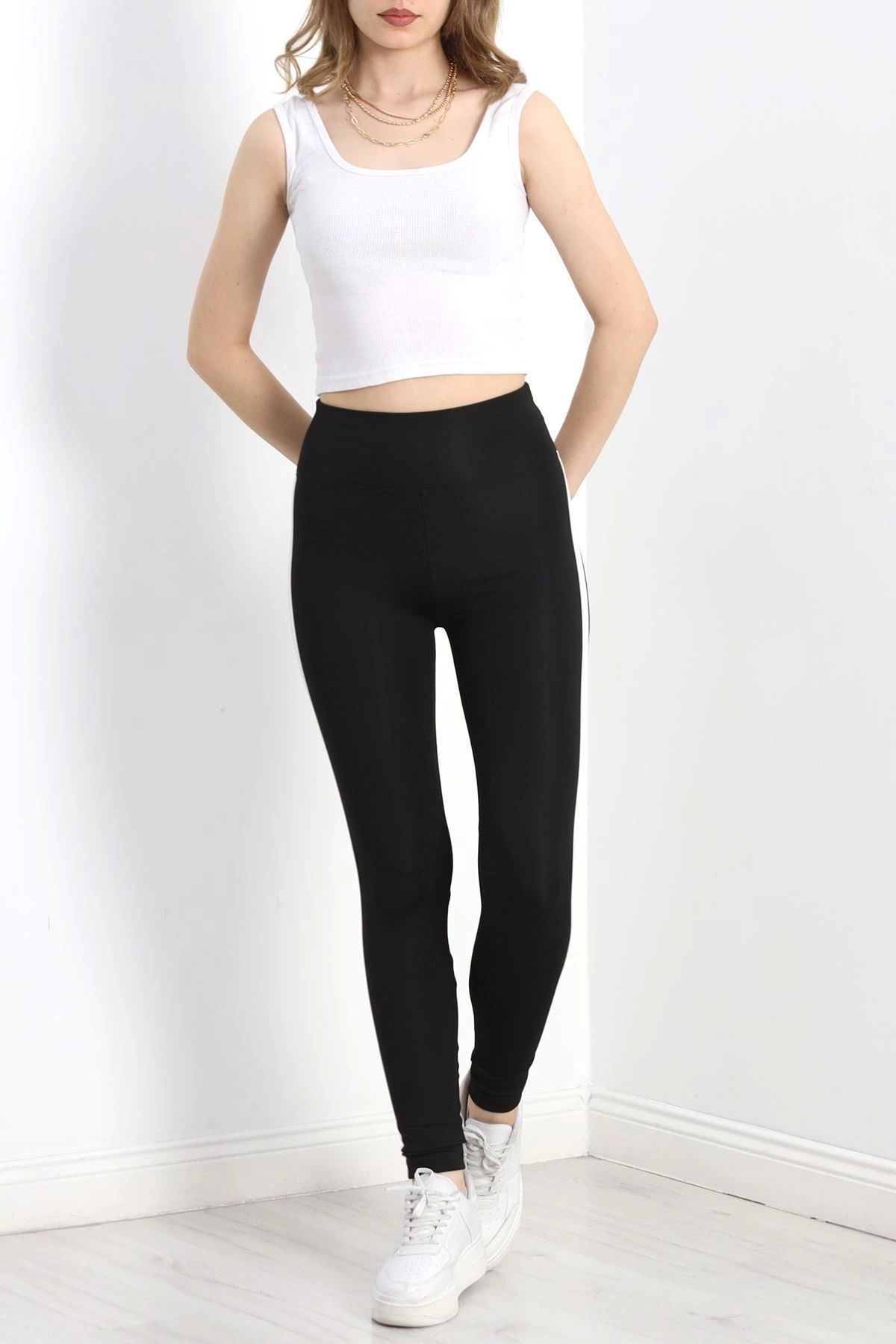 OurStyles Geniş Kemer Tek Şerit Dalgıç Tayt Siyah - 40129.1098.