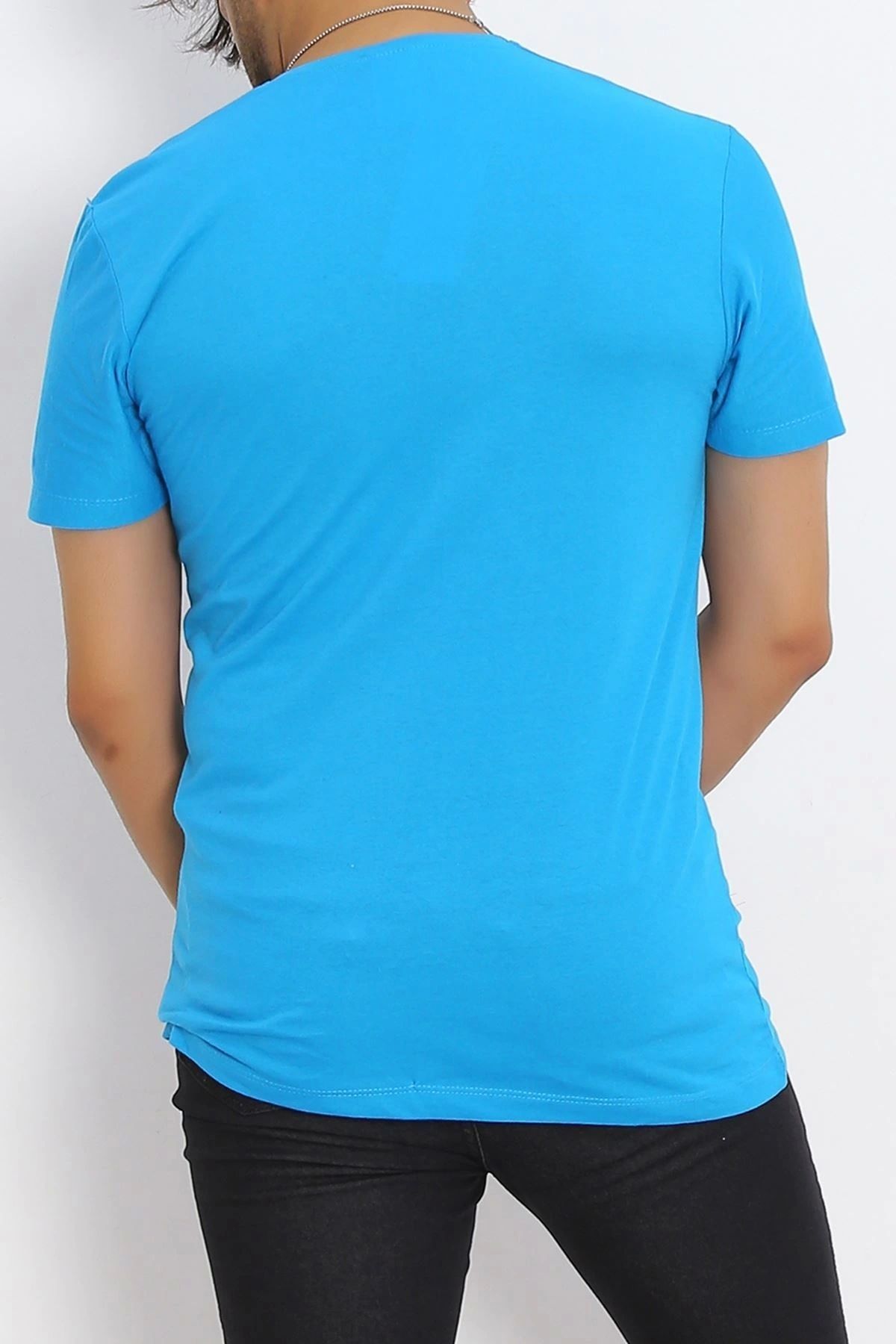 OurStyles Baskılı Oversize Tişört Mavi - 17375.1778.
