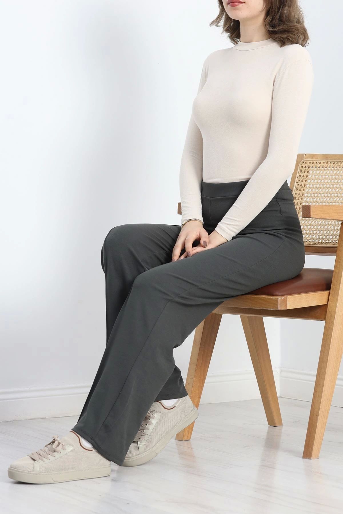 OurStyles Zra Krep Çımalı Palazzo Pantolon Boyalıantrasit - 20211.1605.