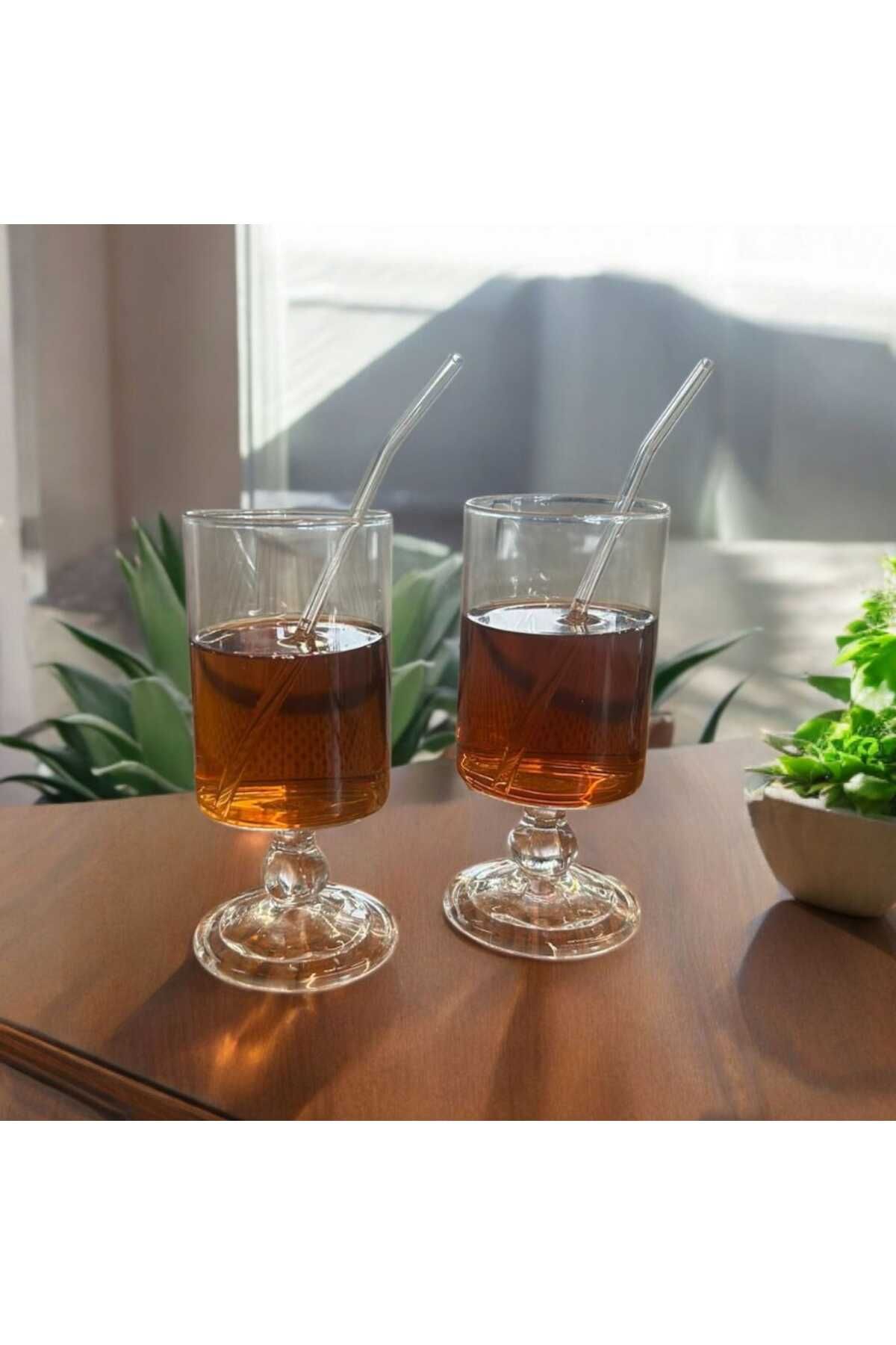 Noah Exclusive 350-400 cc Borosilkat Pipetli Ayaklı Soğuk Meşrubat Bardağı - Soğuk Çay (Ice Tea), Limonata Bardağı