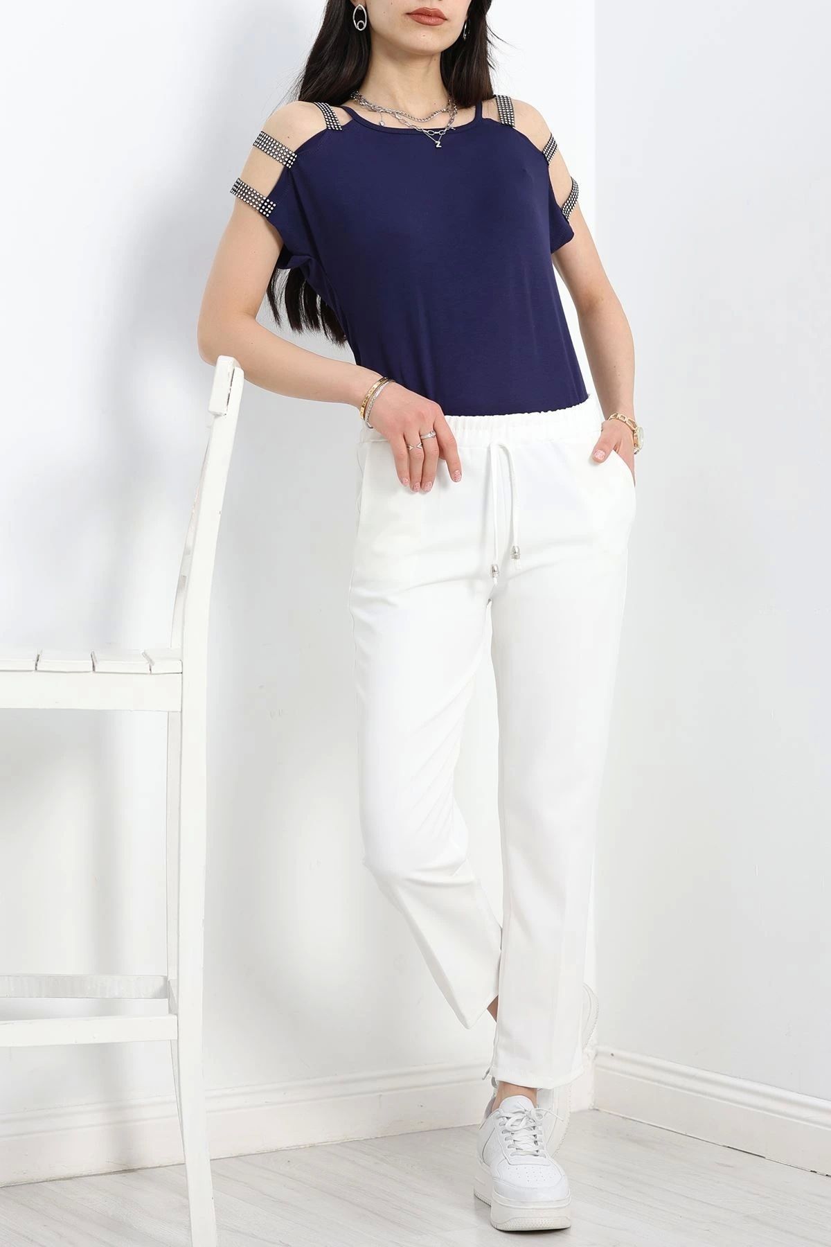OurStyles Dabıl Bağcıklı Pantolon Beyaz - 20138.1884.