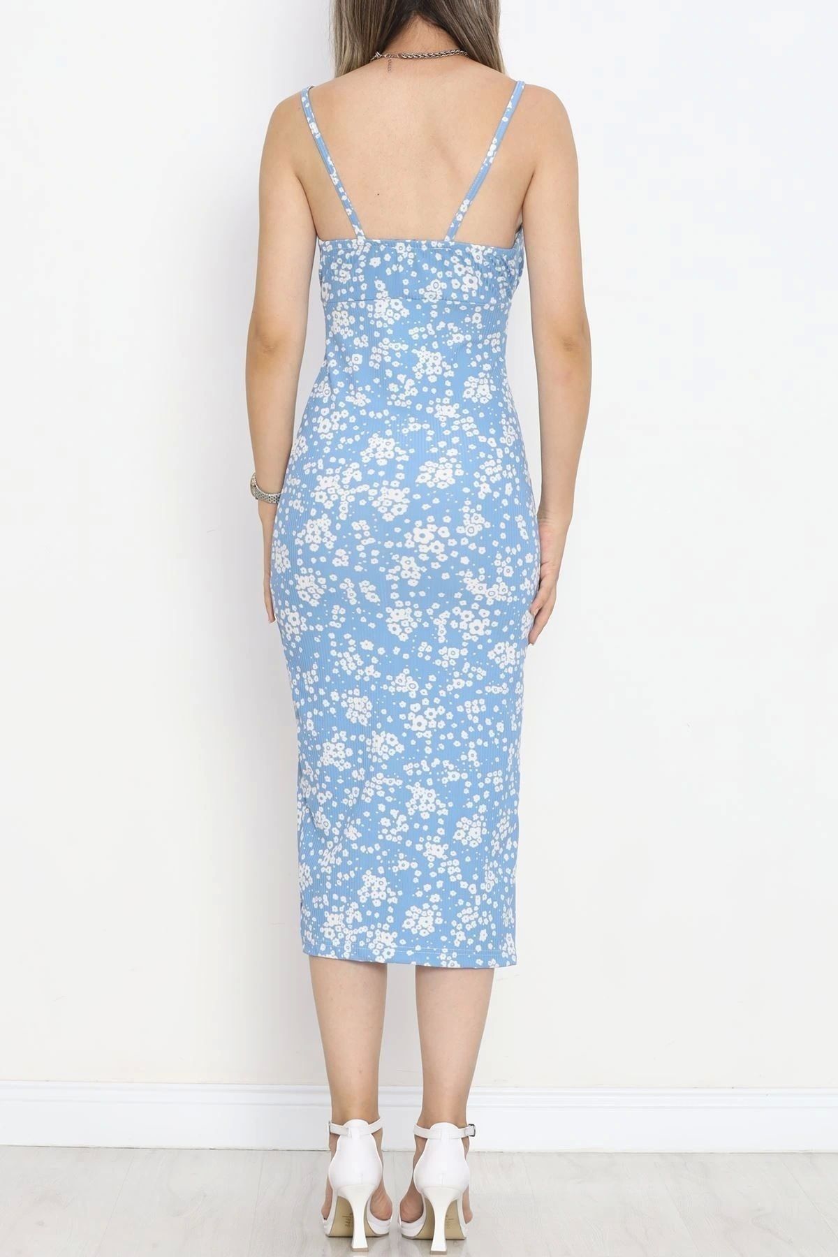 OurStyles Askılı Desenli Elbise Mavibeyaz - 650.1247.