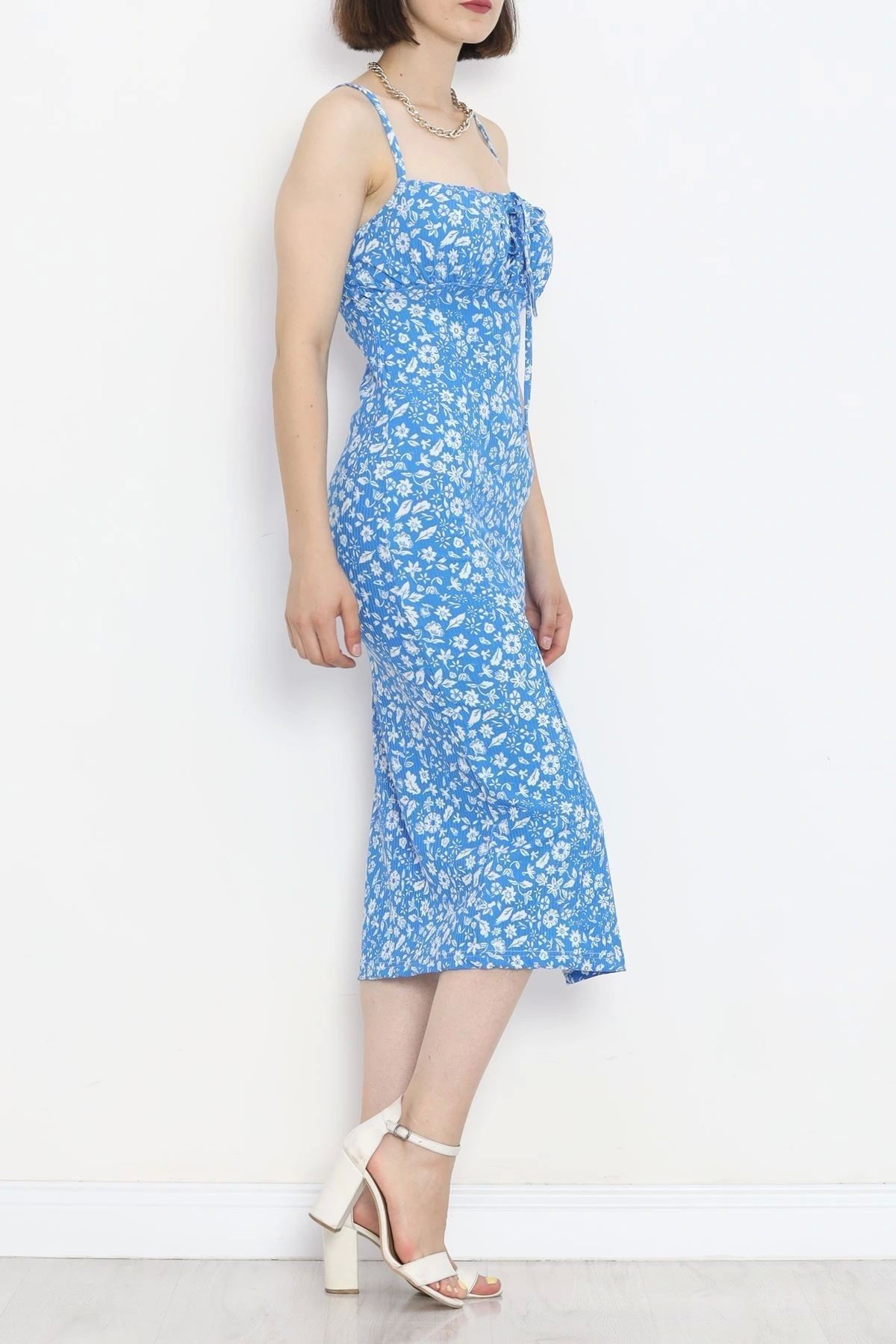 OurStyles Askılı Desenli Elbise Beyazmavi - 650.1247.