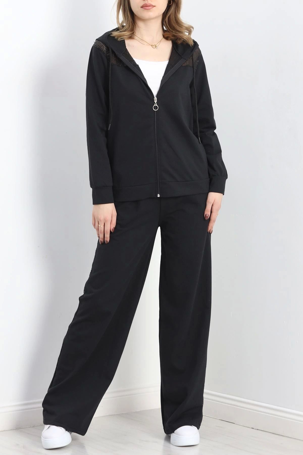 OurStyles Pul İşlemeli 2 İplik Eşofman Takımı Siyah - 40016.1857.