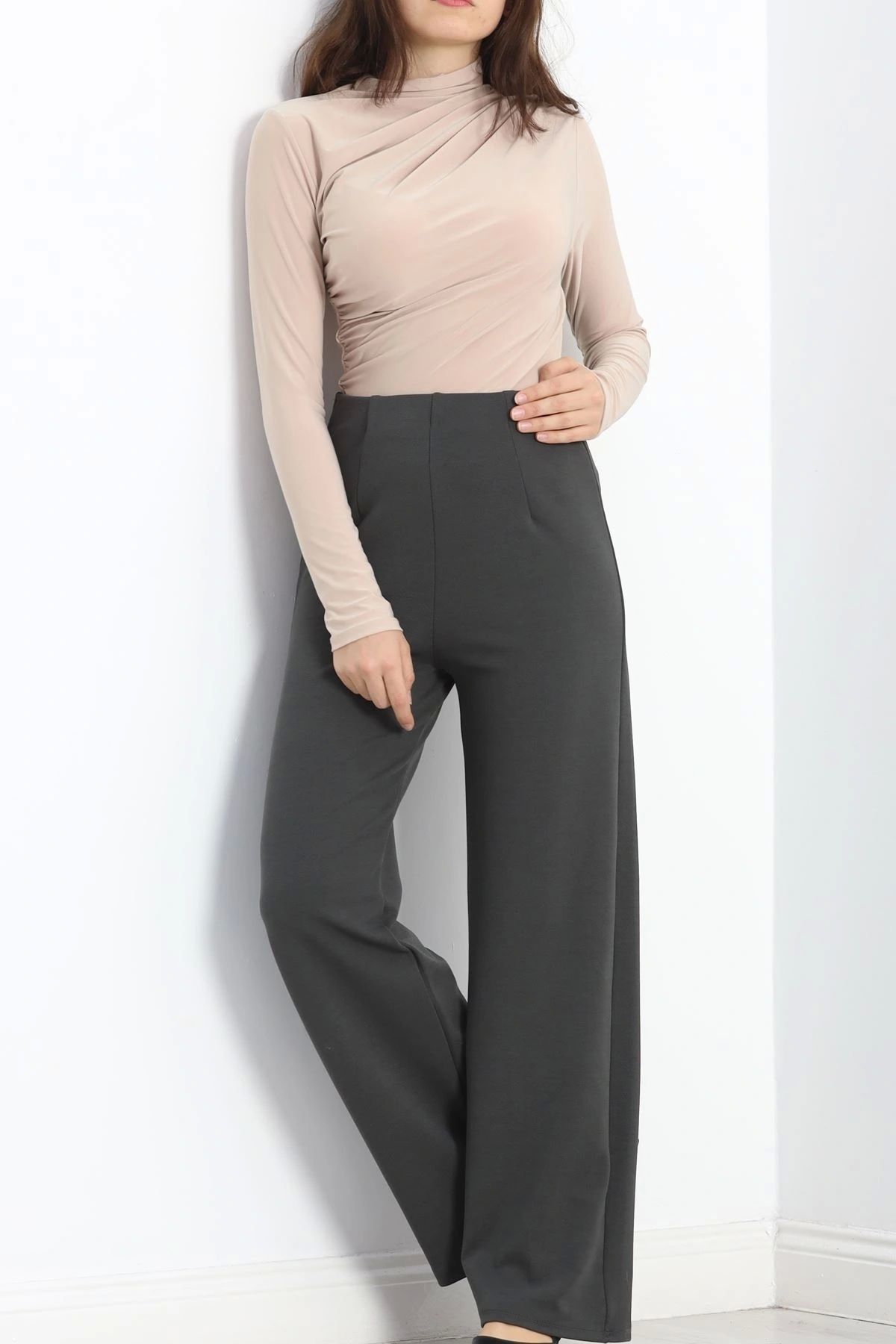 OurStyles Pensli Bol Kesim Krep Pantolon Boyalıantrasit - 20910.1605.