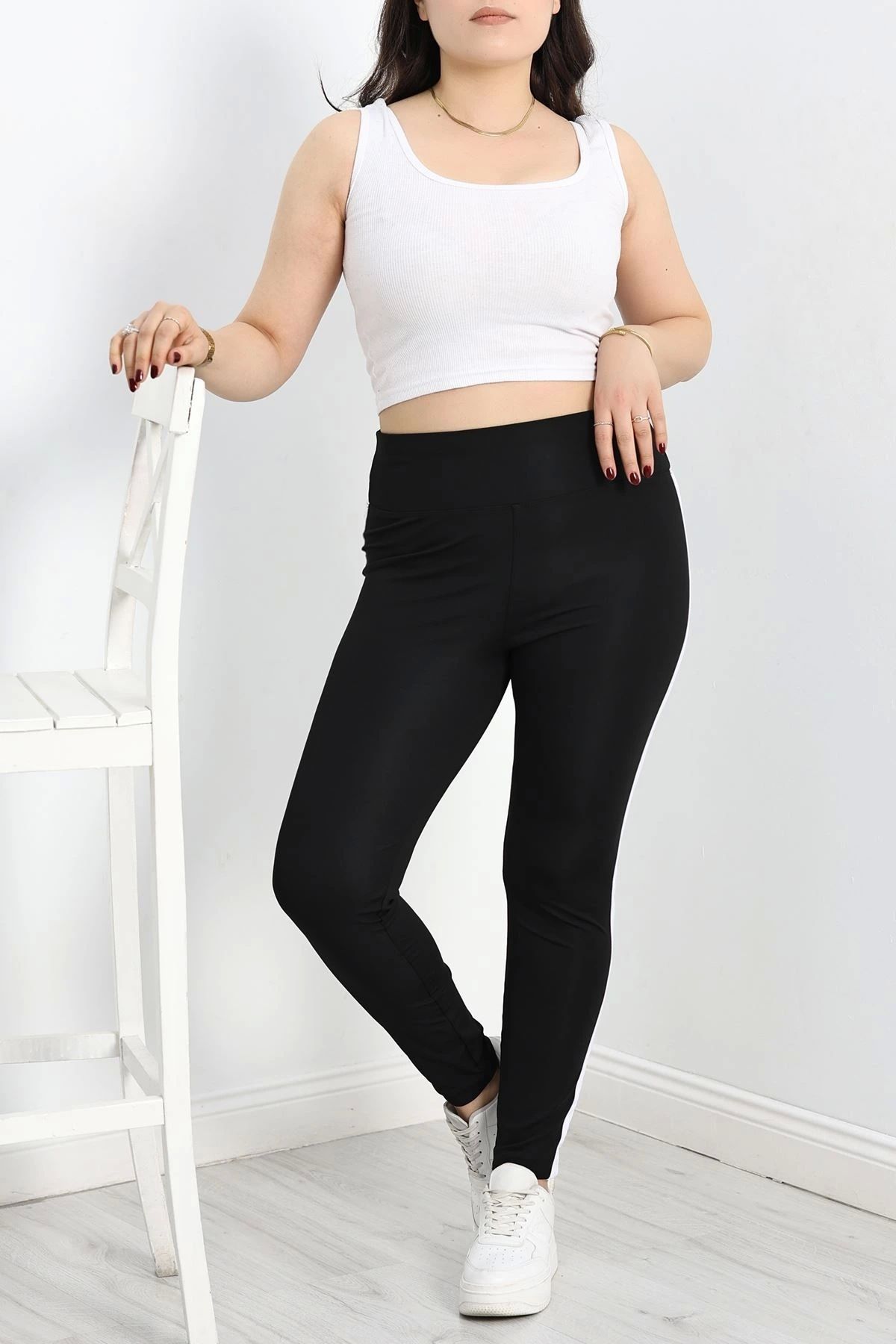 OurStyles Büyük Beden Şeritli Dalgıç Tayt Siyahbeyaz - 50068.1098.