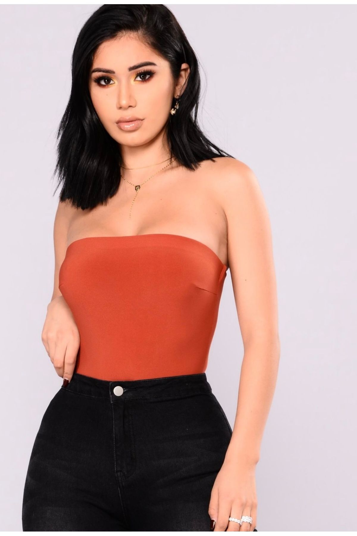 Be Best Kadın Kiremit Straplez Yaka Çıtçıtlıu Body