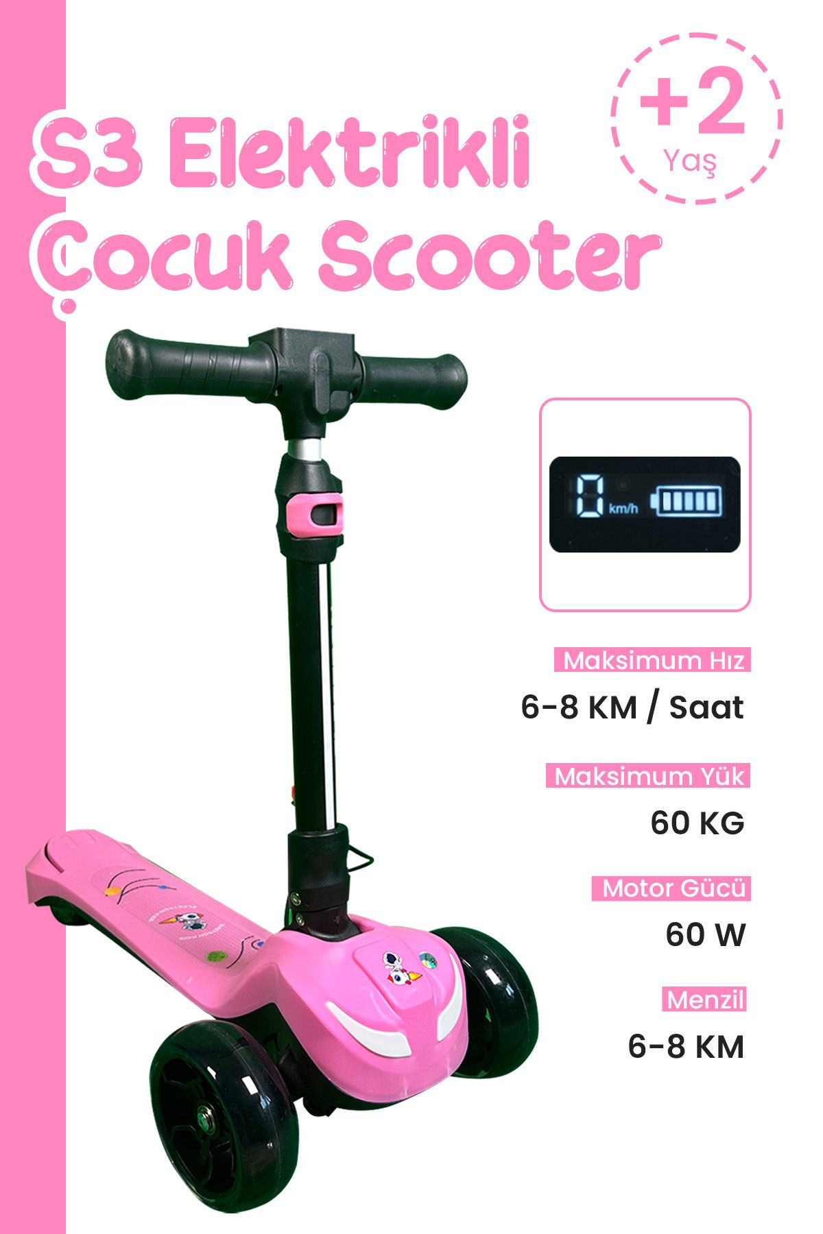 URBANMOTION S3 Katlanabilir Elektrikli Çocuk Scooter – Bluetooth Müzik, LED Işıklı, 3 Teker