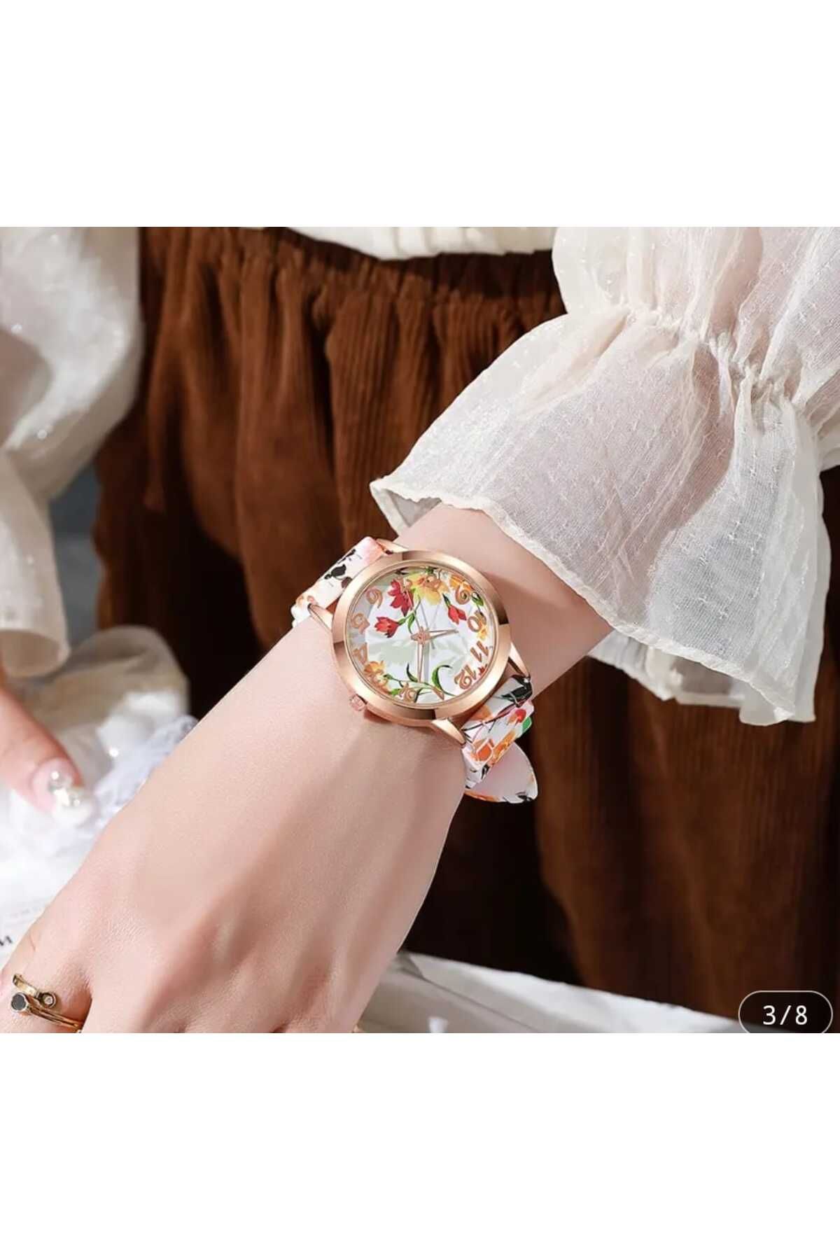 rose moda Kadın Moda Çiçek Desenli Silikon Kordonlu Kadın Kol Saatl Yuvarlak Çinko Alaşımlı