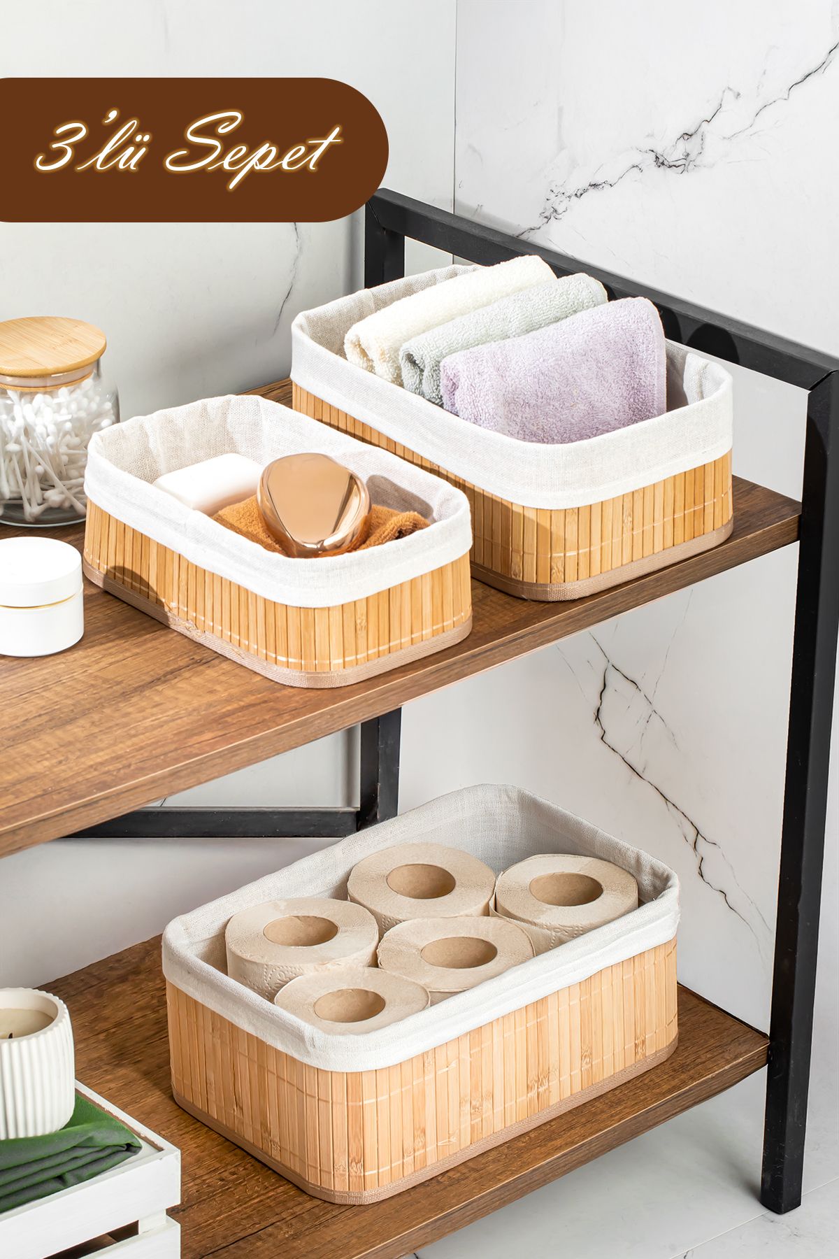 Porsima 2084 Dikdörtgen 3lü Pinterest Sepet Bambu Sepet seti Dekoratif Banyo Mutfak Düzenleyici Organizeri