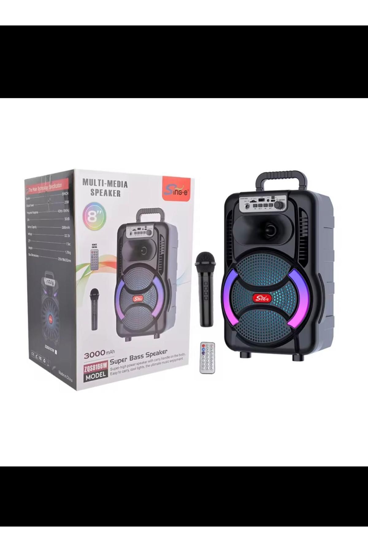 Ld Teknoloji ZQS-8166W Kablosuz Mikrofon 8 inç Karaoke Taşınabilir Çok Fonksiyonlu Hoperlör