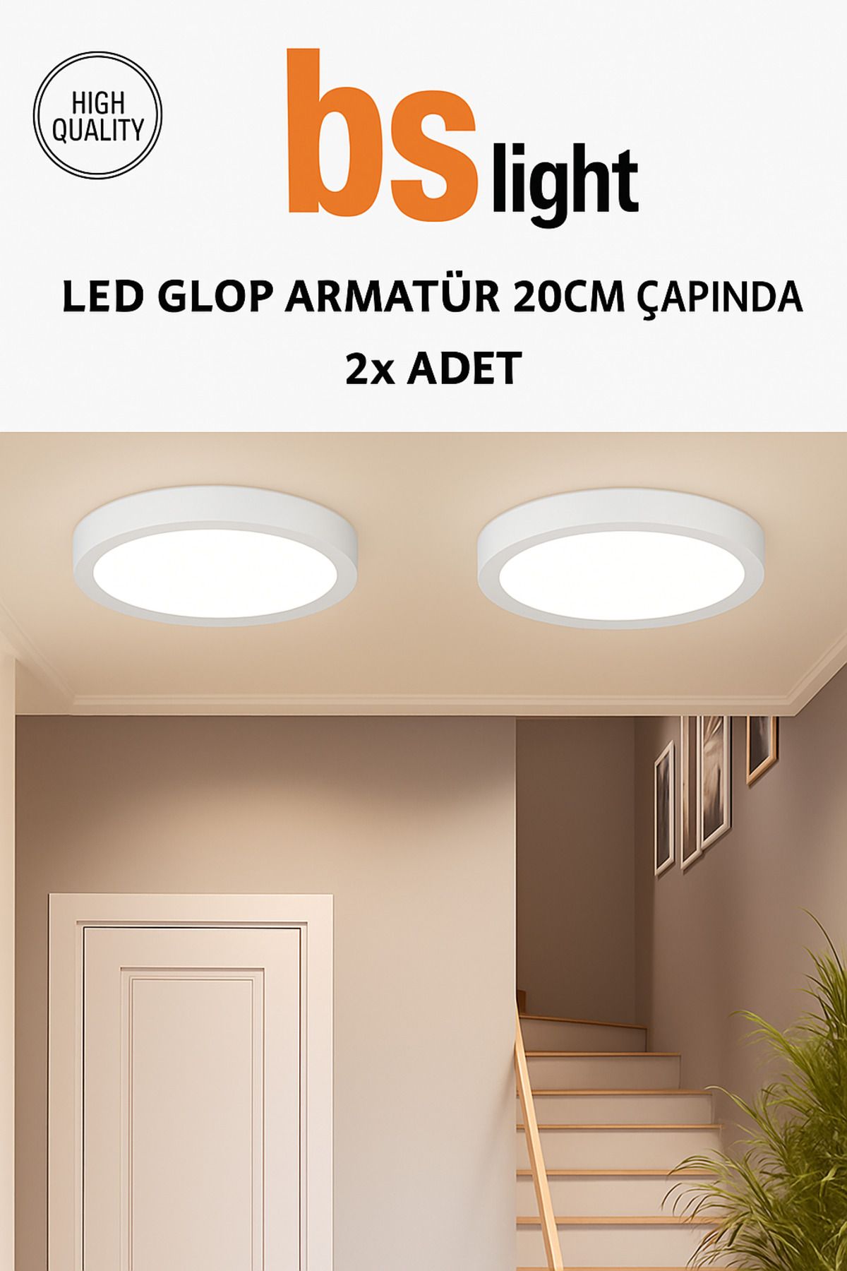 Bs Light 2x18W LED Panel Sıva Üstü Armatür –Beyaz- Led Avize Tavan Lambası Glop Aplik Banyo Balkon Wc Koridor