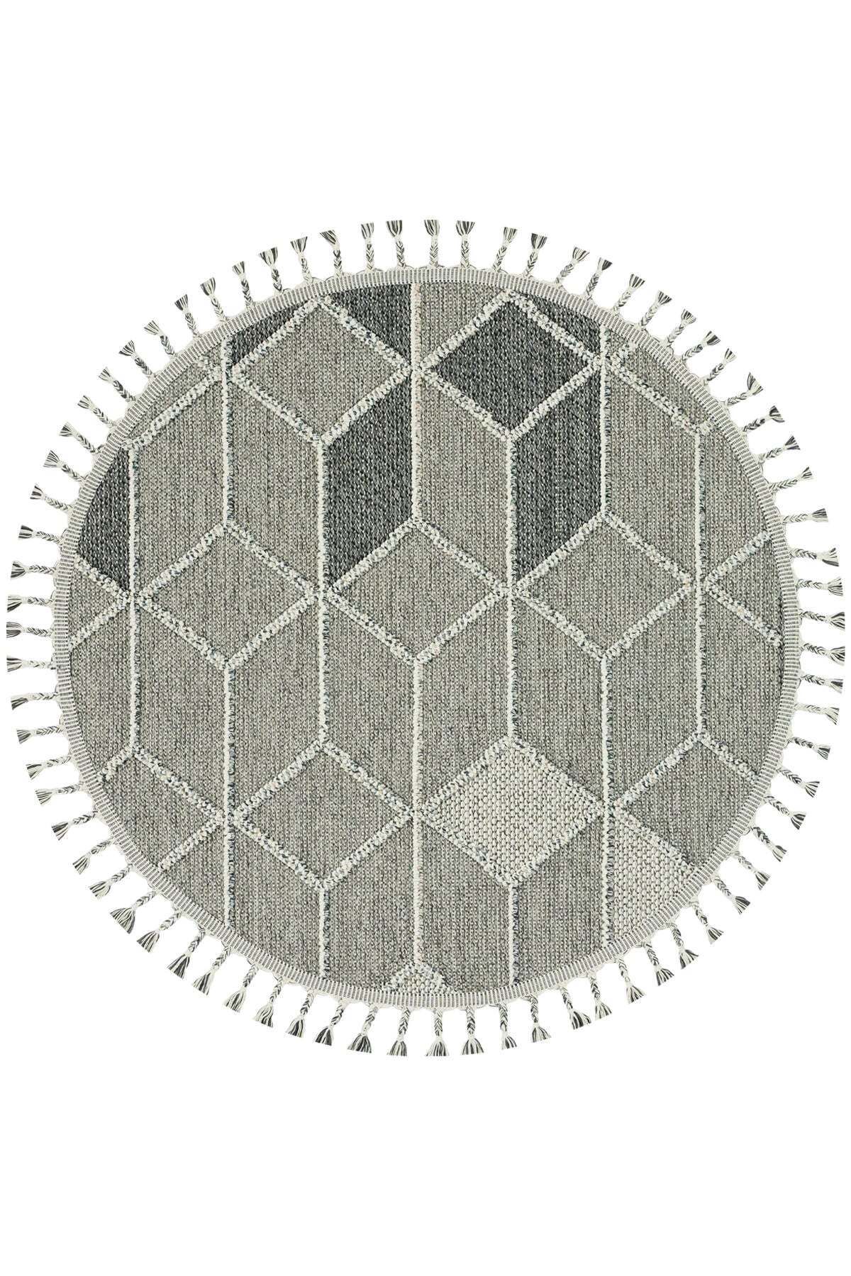 Halımax Eko Halı Soho SH 03 Grey Hav Toz Vermez Bukle Makine Halısı Yuvarlak Gri Mutfak Halısı