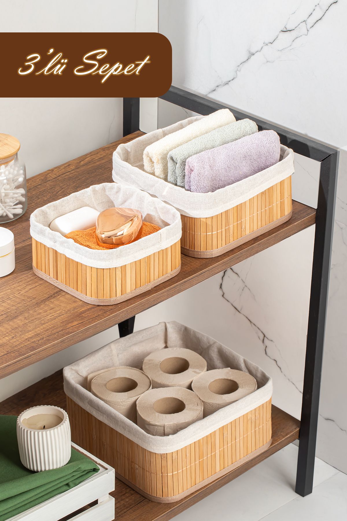 Porsima 2083 Kare 3lü Pinterest Sepet Bambu Sepet seti Dekoratif Banyo Mutfak Düzenleyici Organizeri