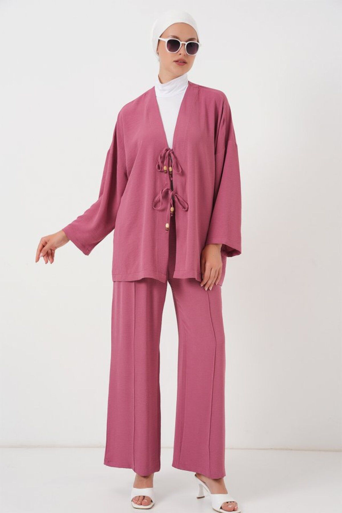 GE TİCARET Ayrobin Kimono Pantolon İkili Takım 6739 - Gül Kurusu