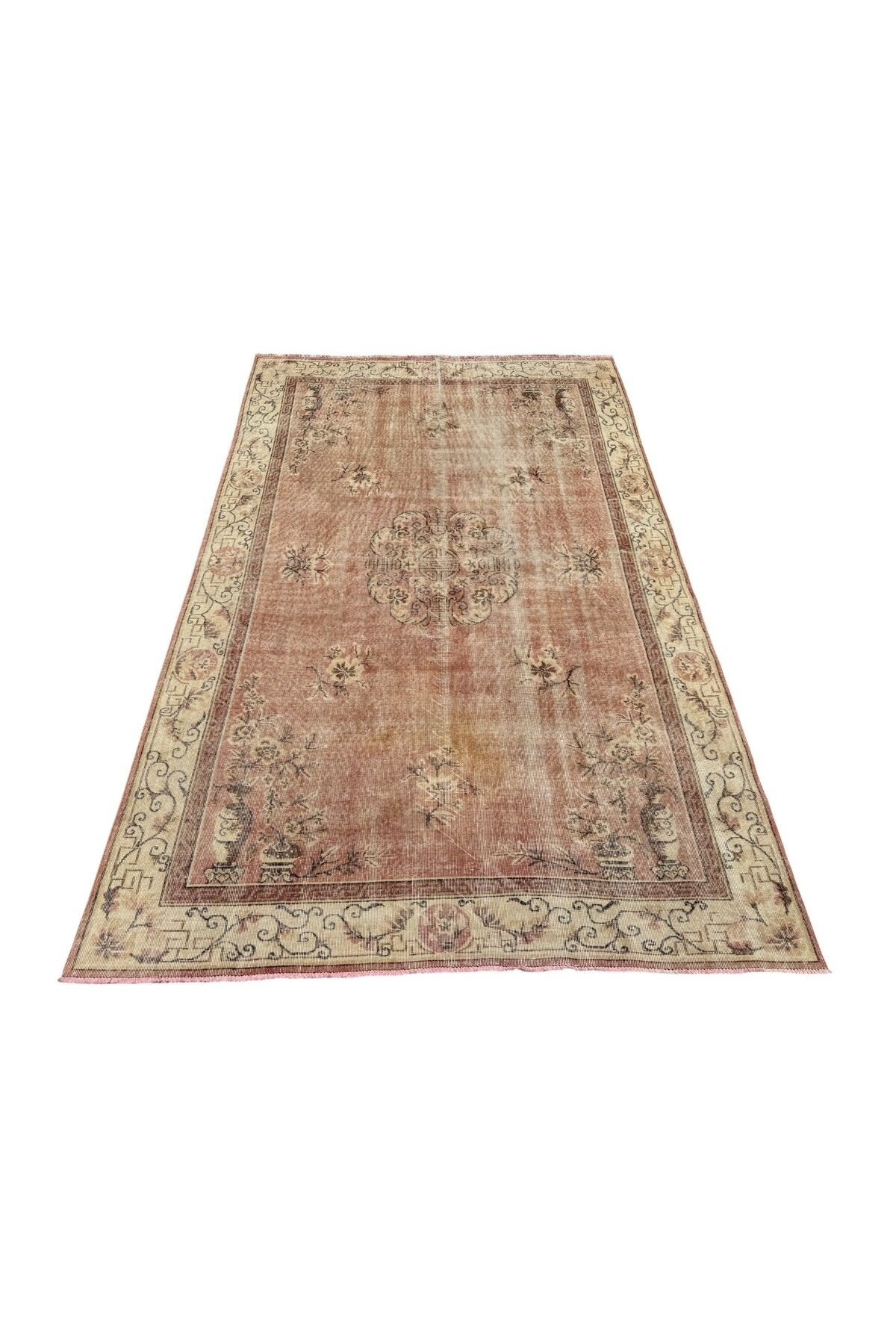 BURAK HALI El Dokuma Eskitme Isparta Halısı 200x310 Gül Kurusu Vintage Yün Halı