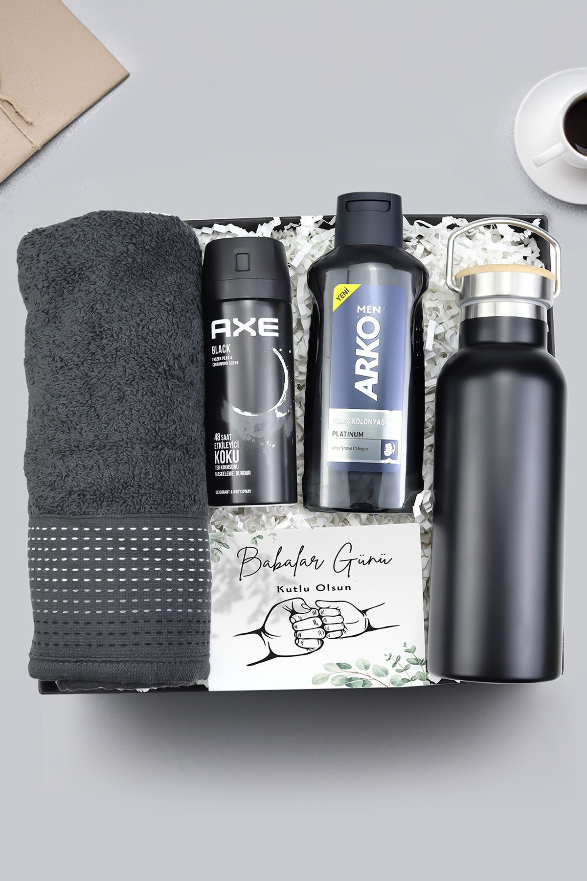 Trendmiya Termos Matara & Havlu & Tıraş Kolonyası & Axe Deodorant Hediye Seti