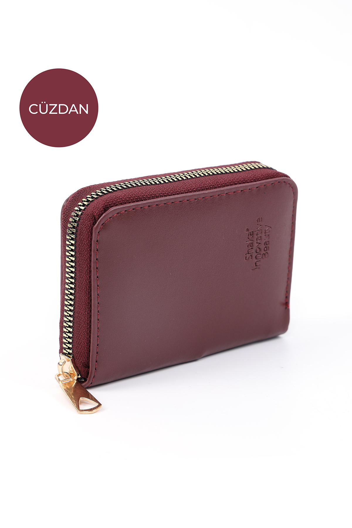 Shaka  Bordo SHK63 Kartlıklı Bozuk Para Ve Kağıt Para Bölmeli Fermuarlı Şık Suni Deri Cüzdan - Görsel 3