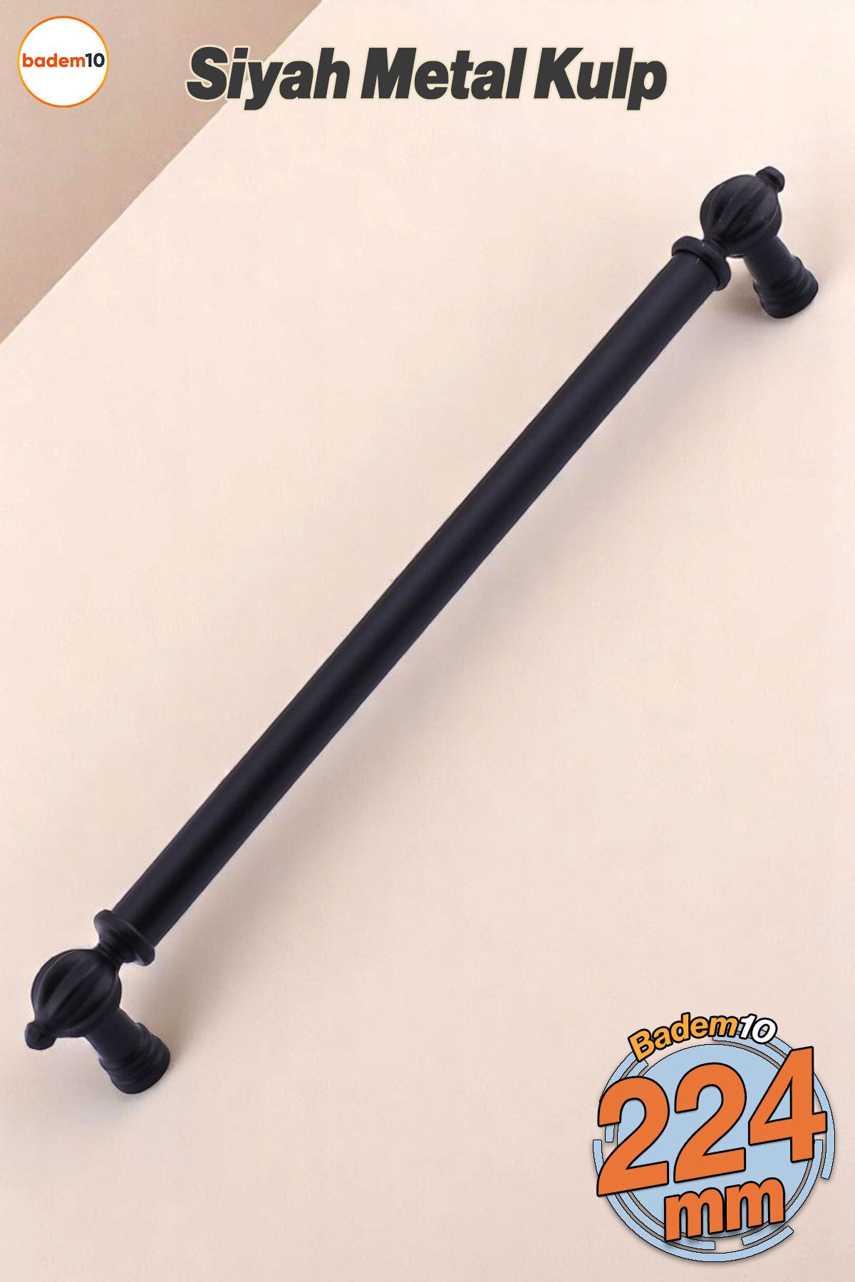 Badem10 Defne Metal Kulp Siyah 224 mm Mobilya Çekmece Dolap Kapak Kulpları Kulb Kulpu Mutfak Dolabı