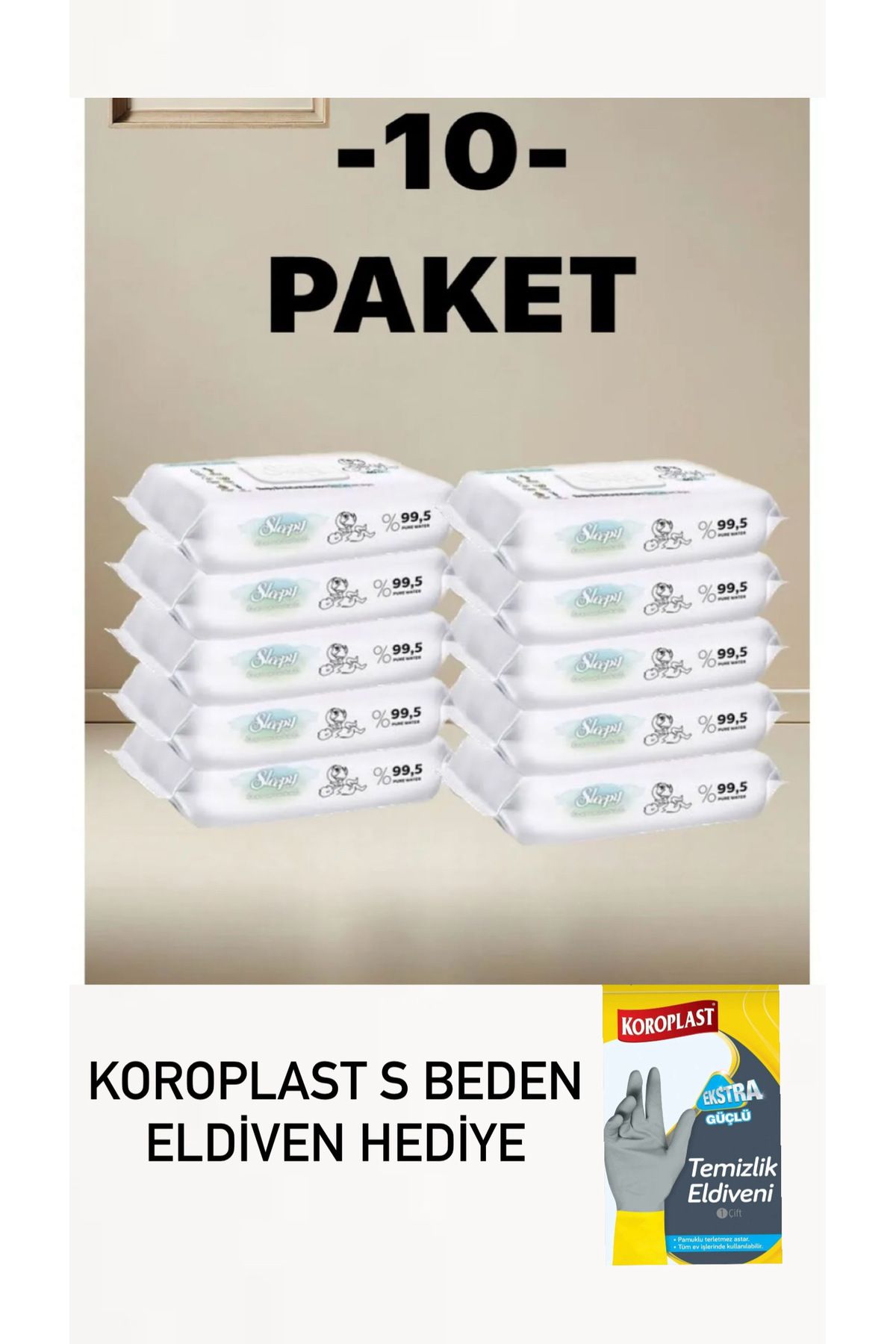 Sleepy 10 adet Sleepy bio natural ıslak havlu bebek koroplast ekstra güçlü eldiven hediye