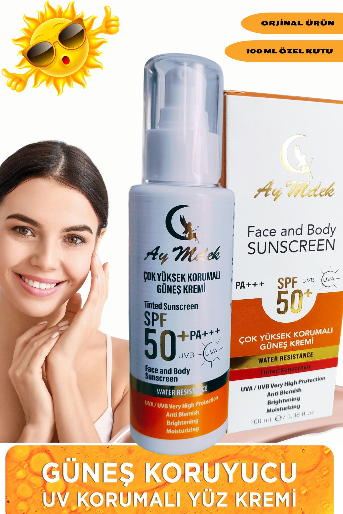 AYMELEK Yüz Güneş Kremi Leke Karşıtı Yüksek Koruyuculu 100 ml Tüm Ciltler Için SPF50+/PA+++
