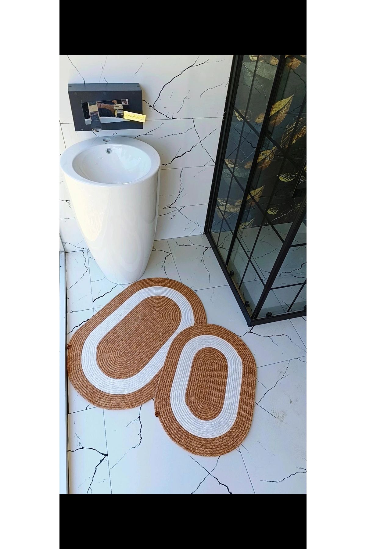 jute craft bambu beyaz 2-li banyo paspası