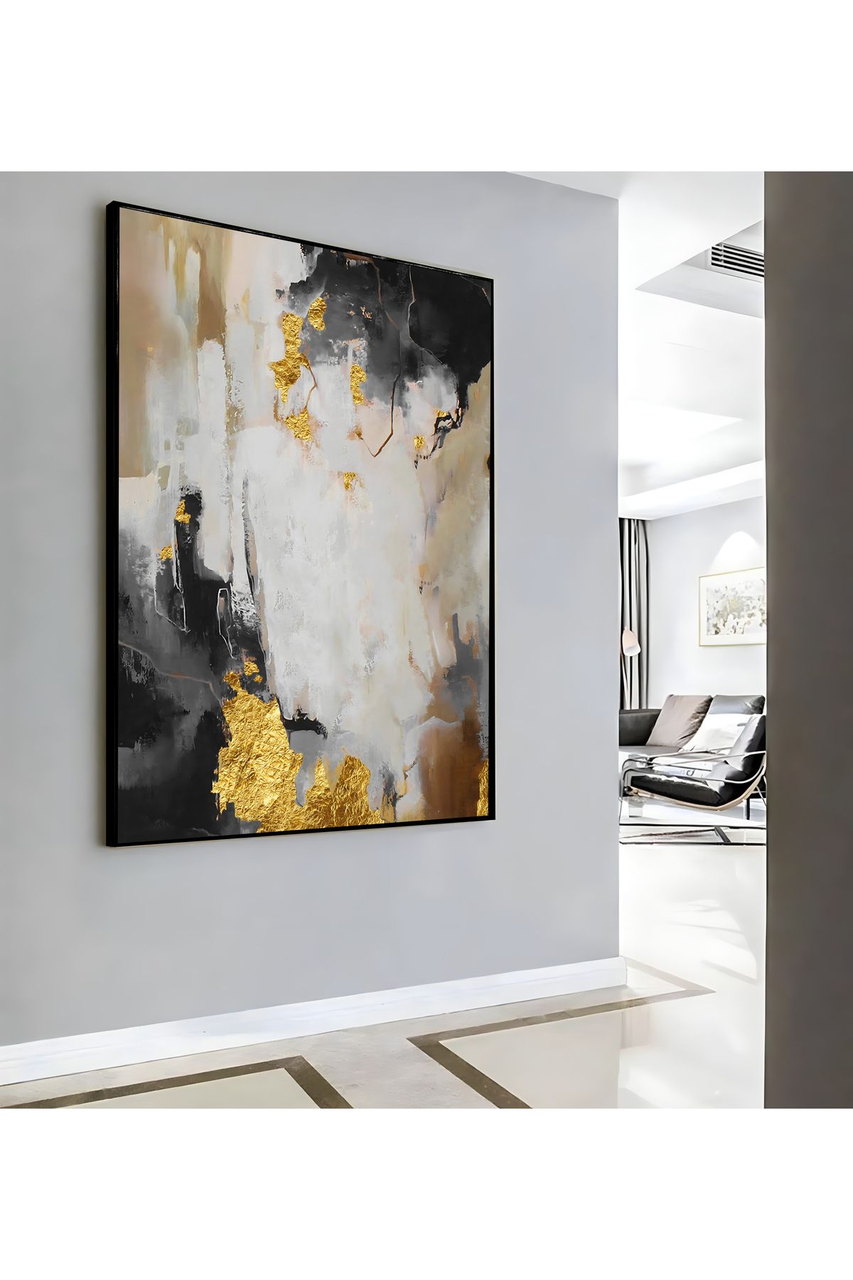 Harikabirev HARİKABİREV|GRİ GOLD SOYUT DESENİ ( CKD-108) |ÇERÇEVELİ KANVAS TABLO CKDİKEY