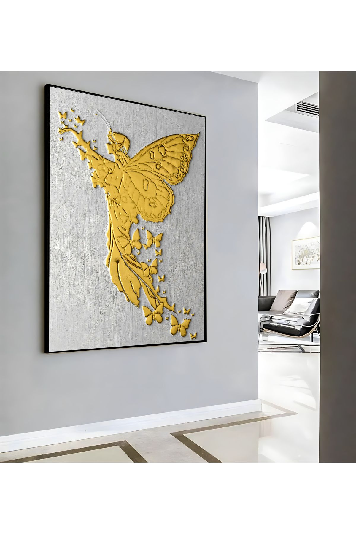 Harikabirev HARİKABİREV|GOLD SOYUT MELEK DESEN ( CKD-103) |ÇERÇEVELİ KANVAS TABLO CKDİKEY