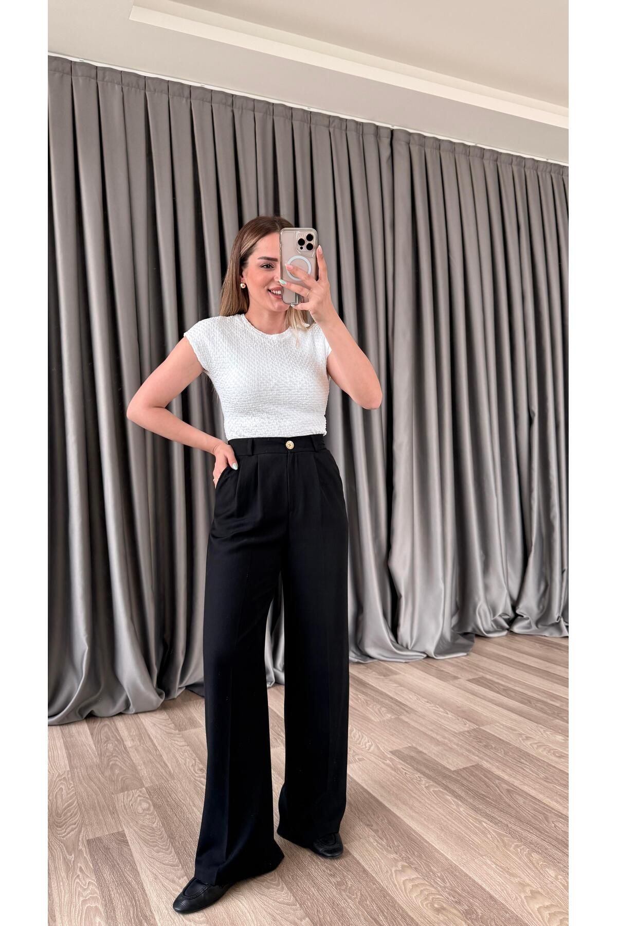 pelin yıldız butik Nice Arka Beli Lastikli Palazzo Pantolon