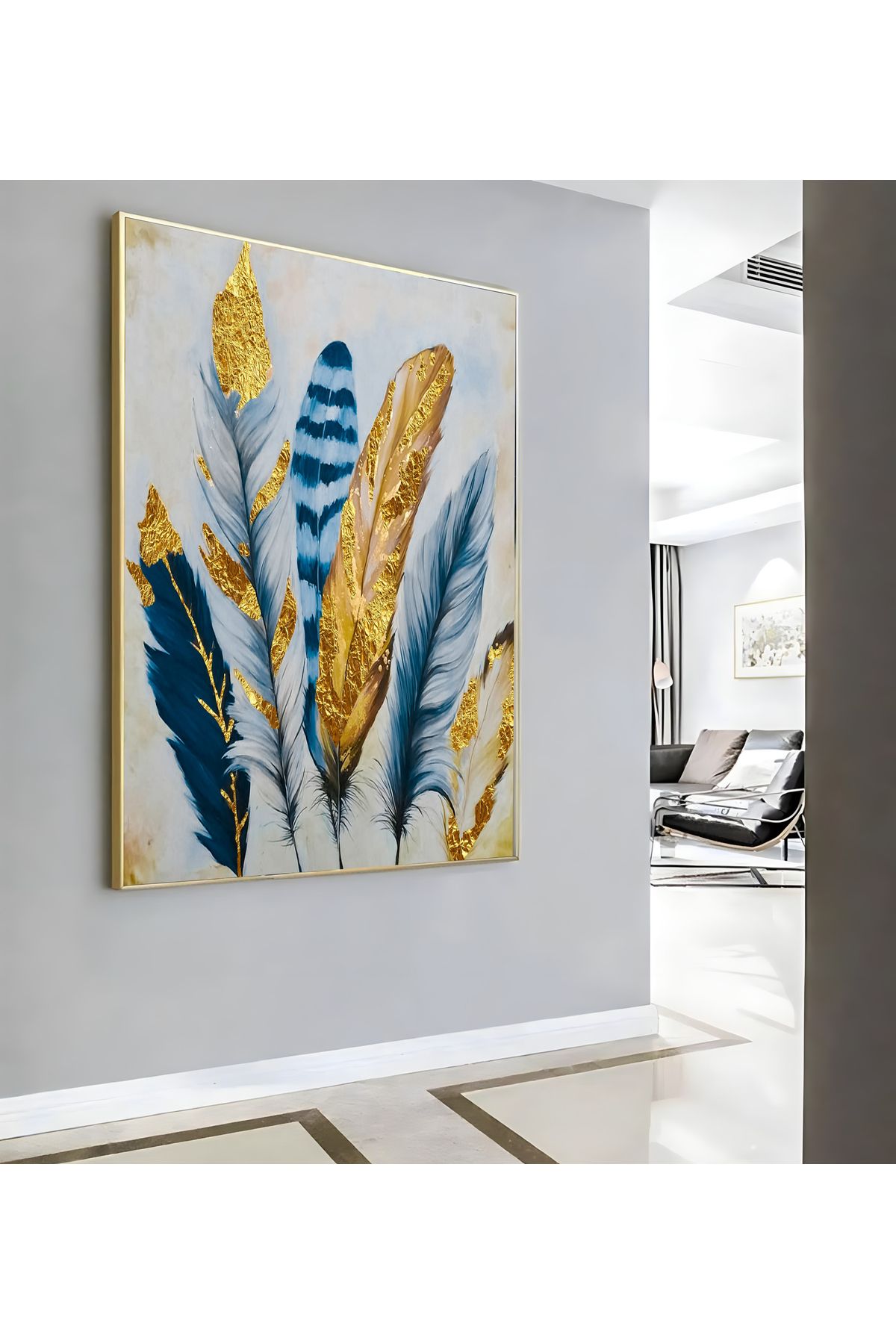 Harikabirev HARİKABİREV|LACİVERT GOLD TÜY DESENİ ( CKD-109) |ÇERÇEVELİ KANVAS TABLO CKDİKEY