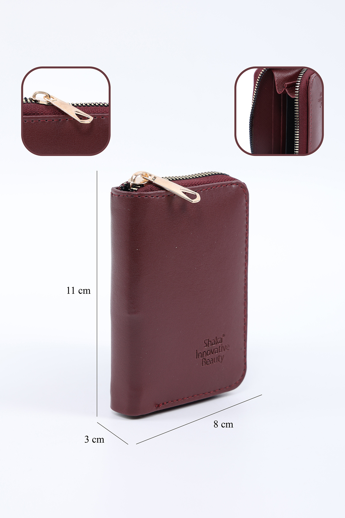 Shaka  Bordo SHK63 Kartlıklı Bozuk Para Ve Kağıt Para Bölmeli Fermuarlı Şık Suni Deri Cüzdan - Görsel 5