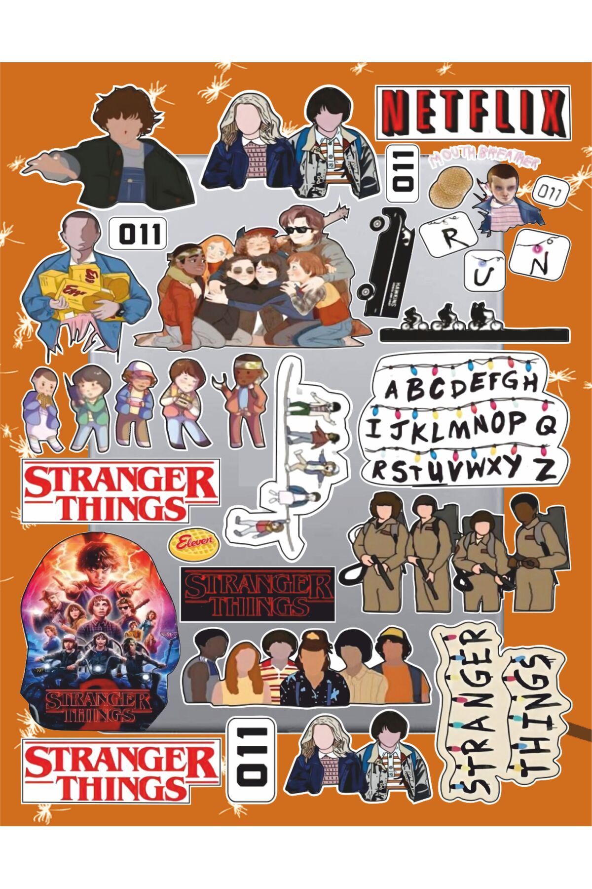 hediyenebak Stranger Things Temalı Sticker Seti | Laptop Ajanda Notebook Tablet Telefon Defter Etiket Bullet