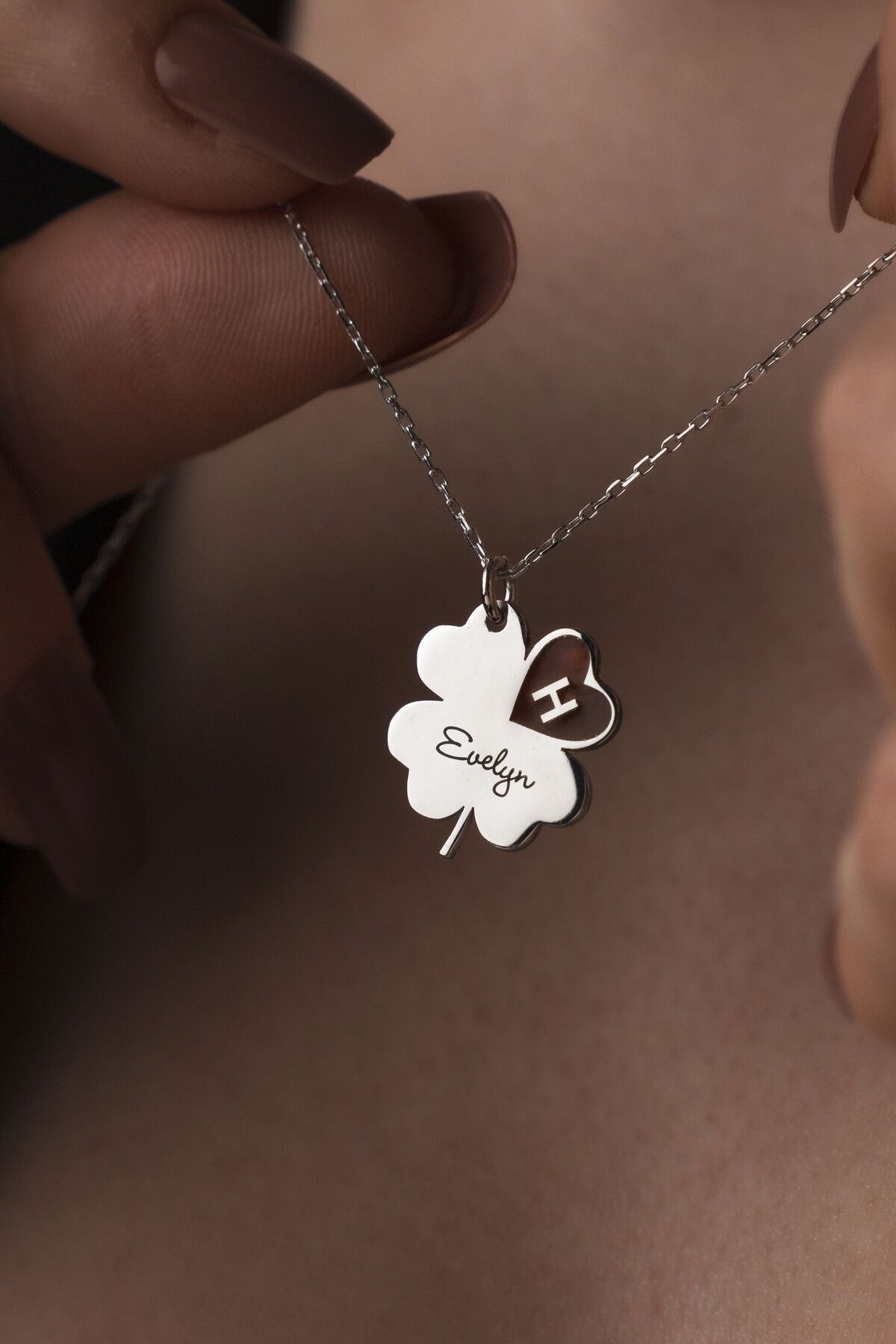 TigerxlJewellery 925 Ayar Gümüş Yonca ve Kalp İsimli Kolye