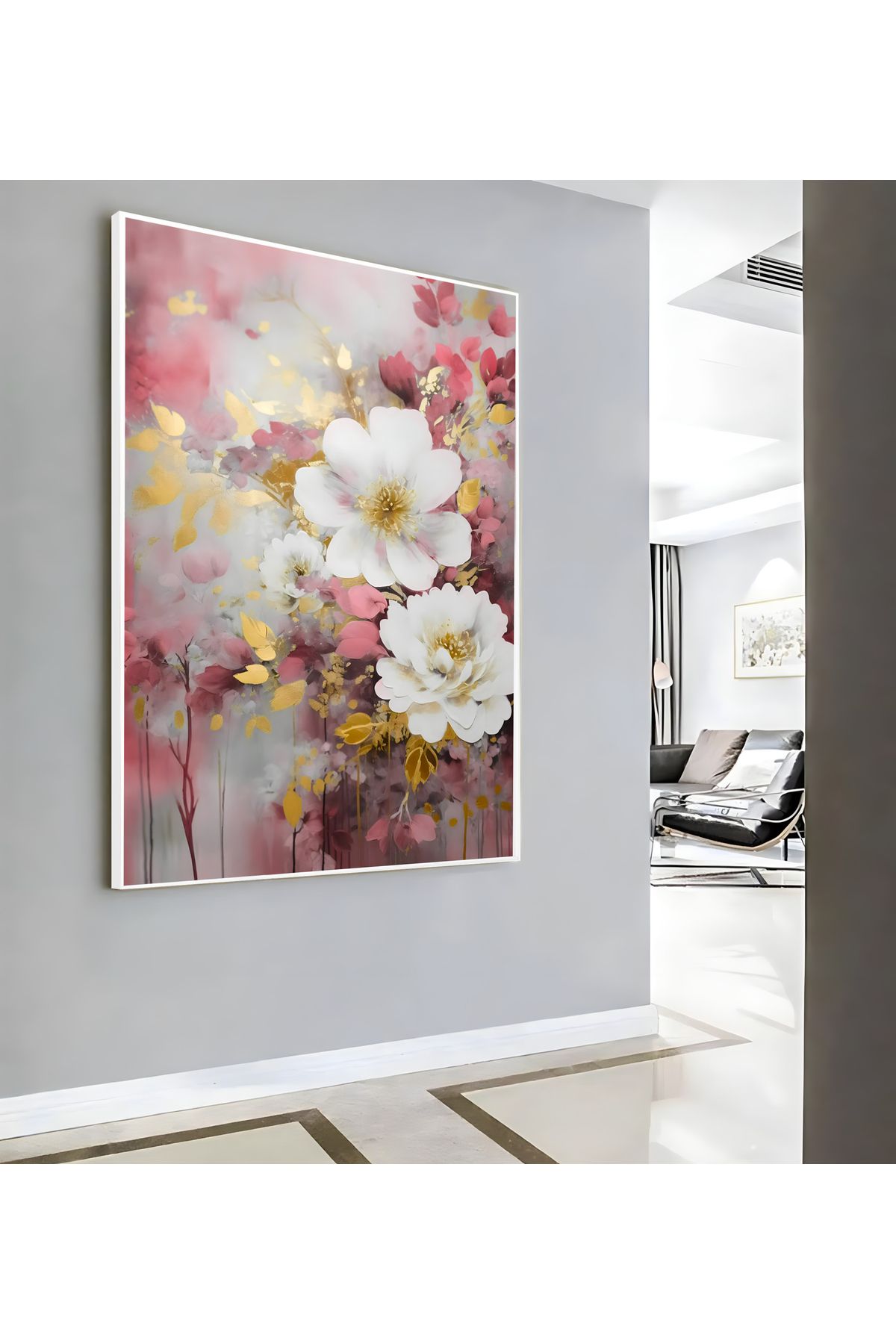 Harikabirev HARİKABİREV|PEMBE GOLD ÇİÇEK DESEN ( CKD-136) |ÇERÇEVELİ KANVAS TABLO CKDİKEY