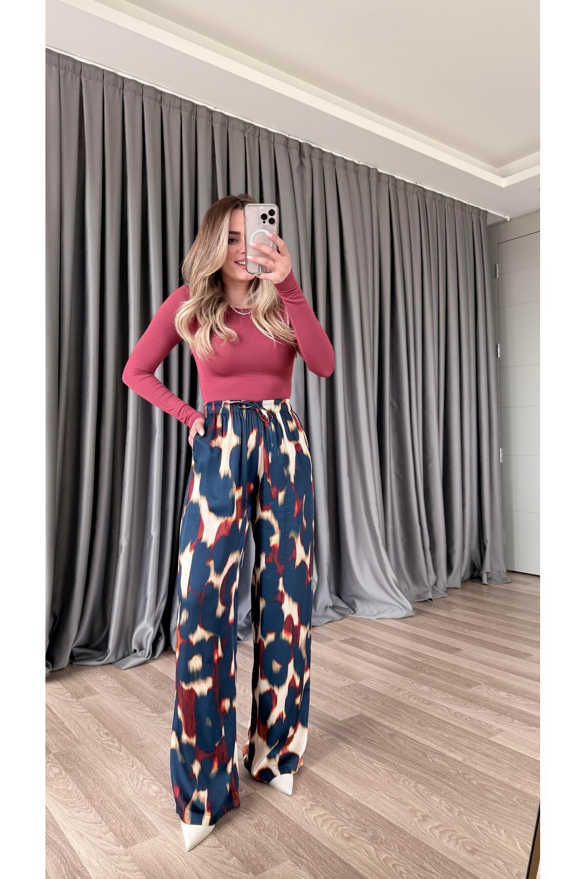 pelin yıldız butik Desenli Saten Pantolon
