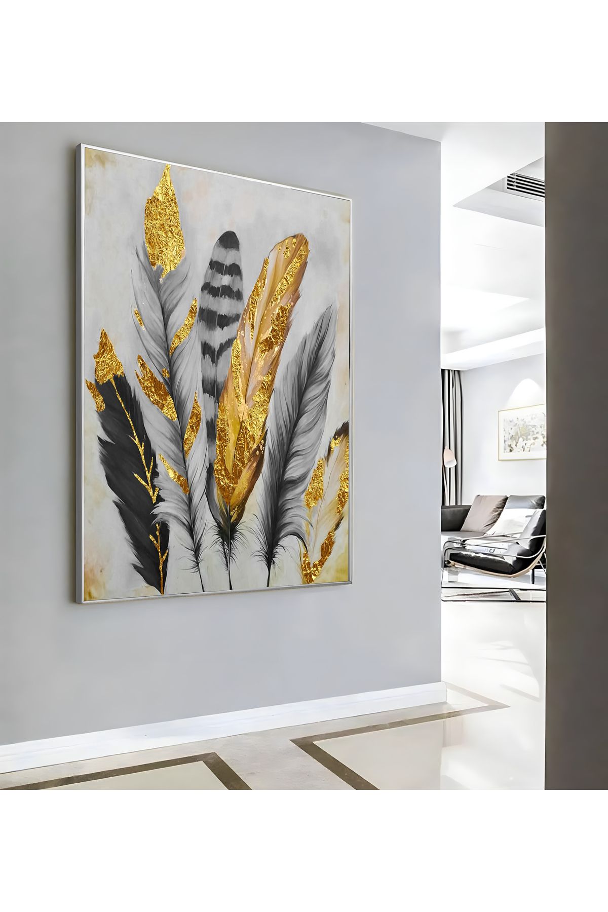 Harikabirev HARİKABİREV|GRİ GOLD TÜY DESENİ ( CKD-107) |ÇERÇEVELİ KANVAS TABLO CKDİKEY