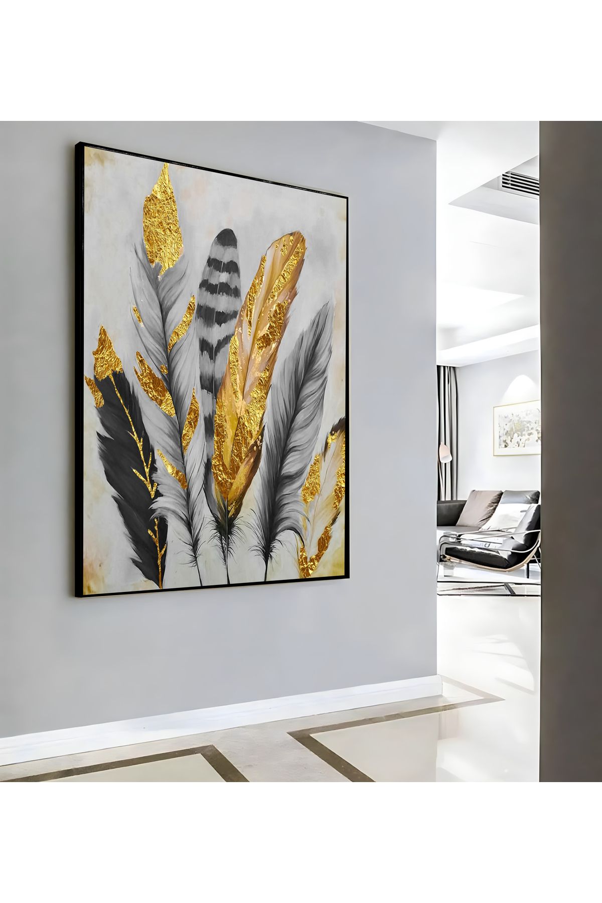 Harikabirev HARİKABİREV|GRİ GOLD TÜY DESENİ ( CKD-107) |ÇERÇEVELİ KANVAS TABLO CKDİKEY